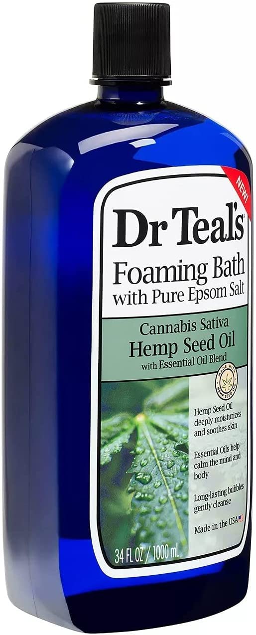 Dr Teal's Hemp Seed Oil Foaming Bath (1 Bottle, 34oz) - Cannabis Sativa Hemp Seed Oil - Essential Oils Blended with Pure Epsom Salt Eases Any Aches & Pains While Deeply Moisturizing Your Skin